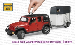 Bruder 02926 Jeep Wrangler Unlimited Rubicon z przyczepą i koniem - sterowanie kołami za pomocą kierowicy