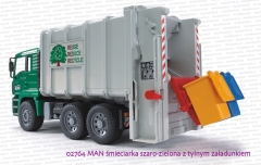 Bruder 02764 MAN śmieciarka szaro-zielona z tylnym załadunkiem