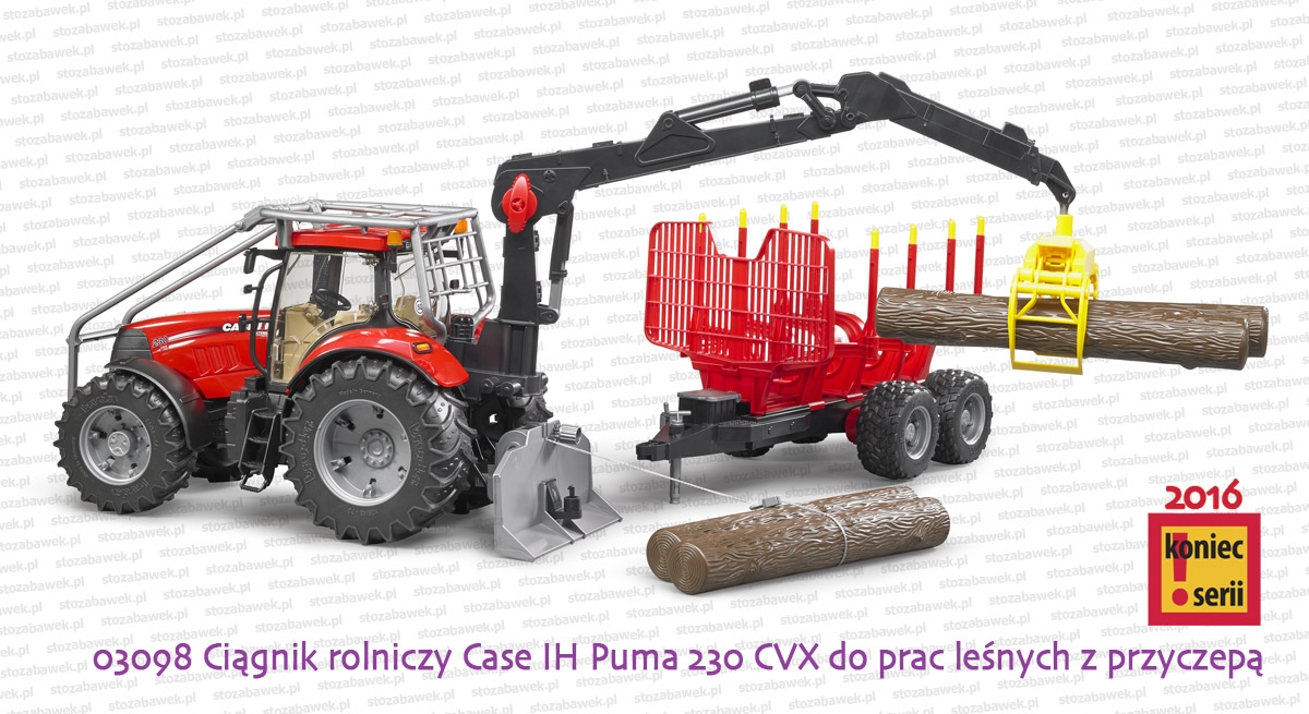 Bruder 03098 Ciągnik rolniczy Case IH Puma 230 CVX do prac leśnych z przyczepą