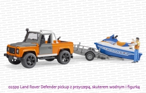 02599 BRUDER Land Rover pickup z przyczepą, skuterem wodym i figurką