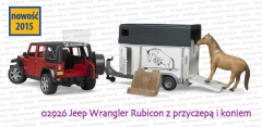 Bruder 02926 Jeep Wrangler Unlimited Rubicon z przyczepą i koniem - wyjęta tylna kanapa i otwarte tylne drzwi