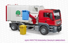 03761 BRUDER MAN TGS śmieciarka z bocznym załadunkiem