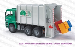 Bruder 02764 MAN śmieciarka szaro-zielona z tylnym załadunkiem
