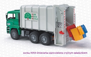 Bruder 02764 MAN śmieciarka szaro-zielona z tylnym załadunkiem