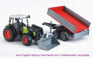 02112 BRUDER Ciągnik rolniczy Claas Nectis 267 F z ładowaczem i przyczepą