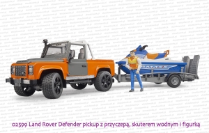 02599 BRUDER Land Rover pickup z przyczepą, skuterem wodym i figurką
