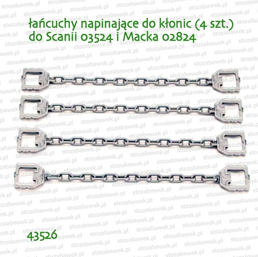 43526 BRUDER Łańcuchy napinające (4 szt.) do burt bocznych dla ciężarówek do przewozu drewna Scanii 03524 i Macka 02824