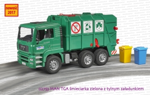 02753 BRUDER MAN TGA śmieciarka zielona z tylnym załadunkiem