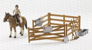 62500 Zagroda + figurka dżokejki + figurka konia