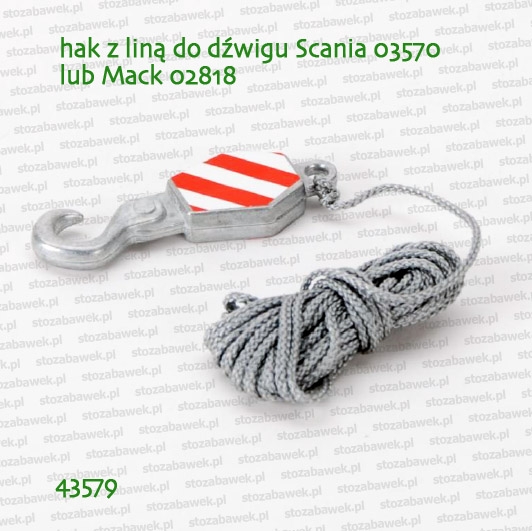 43579 BRUDER Hak z liną do dźwigu Scania 03570 lub Mack 02818