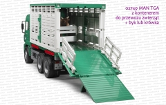 Bruder 02749 MAN TGA z kontenerem do przewozu zwierząt + figurka krowy lub byka - opuszczony trap