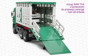 Bruder 02749 MAN TGA z kontenerem do przewozu zwierząt + figurka krowy lub byka - opuszczony trap