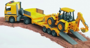 02655 Mercedes Benz Actros z naczepą platformą i koparko-ładowarką JCB 4CX