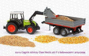 02112 BRUDER Ciągnik rolniczy Claas Nectis 267 F z ładowaczem i przyczepą