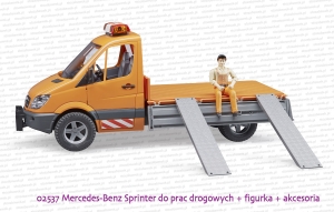 02537 BRUDER Mercedes-Benz Sprinter do prac drogowych z figurką i akcesoriami - opuszczane 3 burty