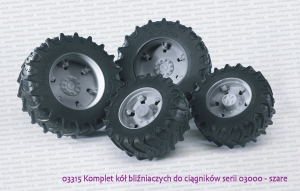 03315 BRUDER Komplet kół do ciągników McCormick, Valtra serii 03000 - szare