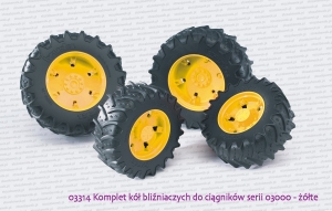 03314 BRUDER Komplet kół do ciągników John Deere serii 03000 - żółte