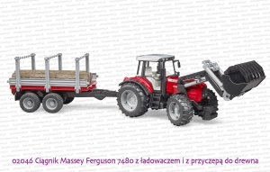 02046 BRUDER Ciągnik rolniczy Massey Ferguson 7480 z ładowaczem i przyczepą leśną