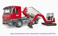 03624 BRUDER Mercedes-Benz Arocs z zsuwanym kontenerem i koparką gąsienicową Schaeff HR16