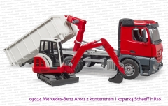 03624 BRUDER Mercedes-Benz Arocs z zsuwanym kontenerem i koparką gąsienicową Schaeff HR16