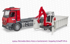 03624 BRUDER Mercedes-Benz Arocs z zsuwanym kontenerem i koparką gąsienicową Schaeff HR16