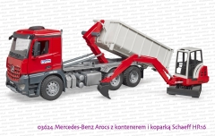 03624 BRUDER Mercedes-Benz Arocs z zsuwanym kontenerem i koparką gąsienicową Schaeff HR16