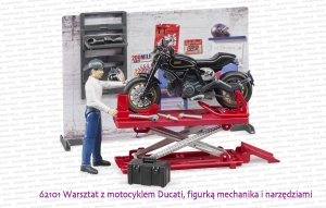 62101 BRUDER Warsztat z motocyklem Scrambler Ducati Cafe Racer z mechanikiem i narzędziami