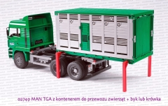 Bruder 02749 MAN TGA z kontenerem do przewozu zwierząt + figurka krowy lub byka