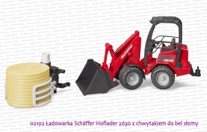 02192 BRUDER Ładowarka przegubowa Schaffer Hoflader 2630 z chwytakiem do bel słomy - założona łyżka a chwytak zdjęty