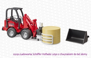 02192 BRUDER Ładowarka przegubowa Schaffer Hoflader 2630 z chwytakiem do bel słomy - założony chwytak a łyżka zdjęta