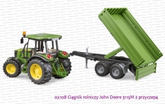 02108 BRUDER Ciągnik rolniczy John Deere 5115M z przyczepą z podniesioną ładownią