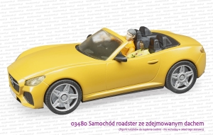 03480 BRUDER Samochód typu roadster ze zdjętym dachem i 2 figurki. Figurki do kupienia osobno - nie wchodzą w skład tego zestawu.