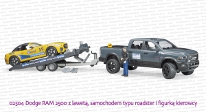 02504 BRUDER Dodge RAM 2500 Pickup z lawetą, roadsterem i figurką