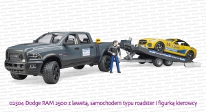 02504 BRUDER Dodge RAM 2500 Pickup z lawetą, roadsterem i figurką