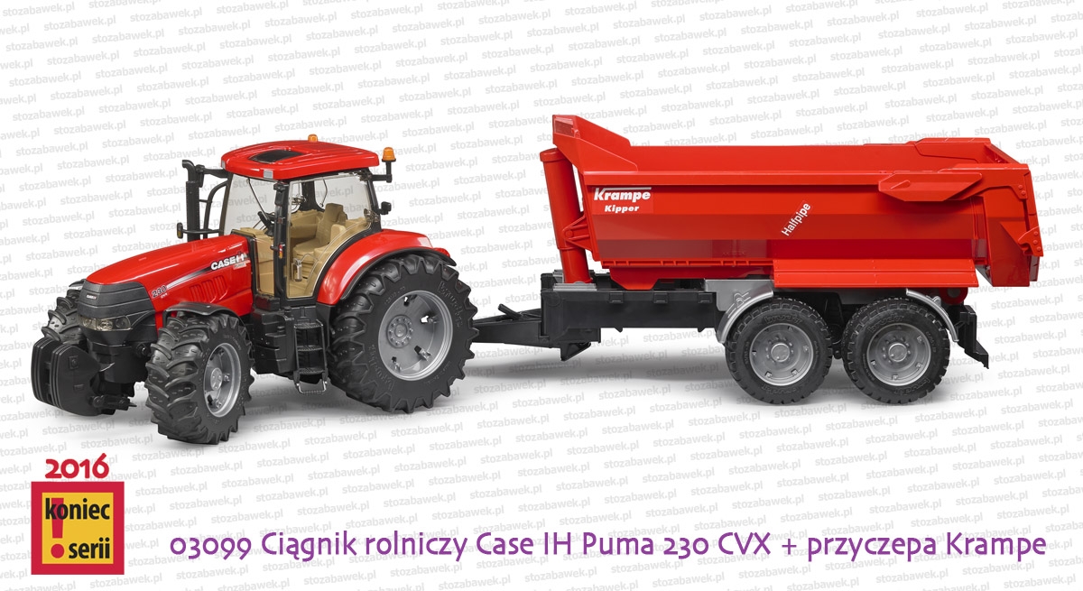 Bruder 03099 Ciągnik rolniczy Case IH Puma 230 CVX + przyczepa Krampe