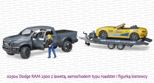 02504 BRUDER Dodge RAM 2500 Pickup z lawetą, roadsterem i figurką
