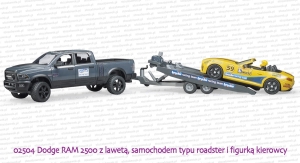 02504 BRUDER Dodge RAM 2500 Pickup z lawetą, roadsterem i figurką