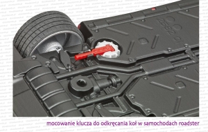 sposób mocowania klucza do odkręcania kół w samochodach typu roadster
