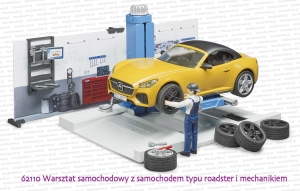 62110 BRUDER Warsztat samochodowy z samochodem typu roadster i mechanikiem