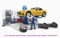 62110 BRUDER Warsztat samochodowy z samochodem typu roadster i mechanikiem
