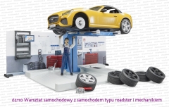 62110 BRUDER Warsztat samochodowy z samochodem typu roadster i mechanikiem