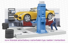 62110 BRUDER Warsztat samochodowy z samochodem typu roadster i mechanikiem