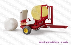 02122 BRUDER Owijarka balotów (czerwona) + 2 baloty (biały + żółty)