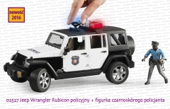 Bruder 02527 Jeep Wrangler Rubicon policyjny + figurka czarnoskórego policjanta - pokazany sposób skręcania przednimi kołami za pomocą dodatkowej kierownicy