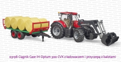 03198 BRUDER Ciągnik rolniczy Case IH Optum 300 CVX z przyczepą i balotami