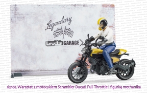 62102 BRUDER Warsztat z motocyklem Scrambler Ducati Full Throttle z mechanikiem i narzędziami
