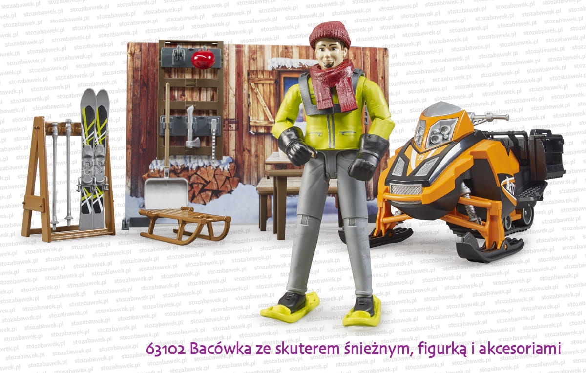 63102 BRUDER Bacówka ze skuterem śnieżnym, figurką i akcesoriami