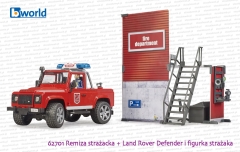 62701 BRUDER Remiza strażacka z Land Roverem Defender straży pożarnej i strażakiem