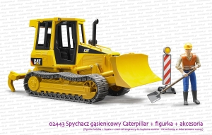 02443 BRUDER Spychacz gąsienicowy Caterpillar razem z figurką ludzika i akcesoriami