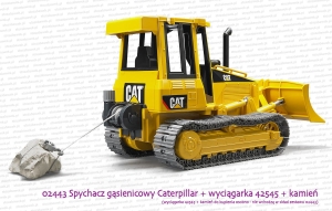 02443 BRUDER Spychacz gąsienicowy Caterpillar oraz wyciągarka 42545 i kamień